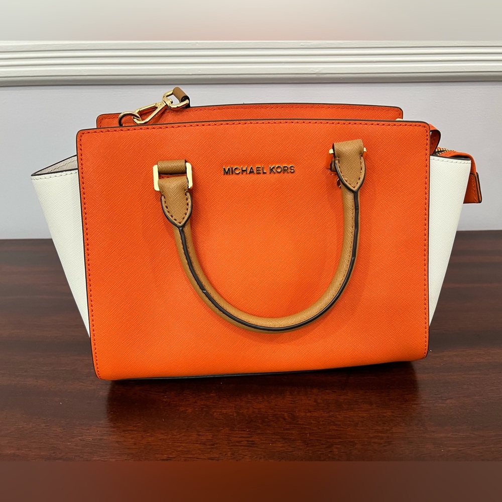 Michael Kors Orange and White Satchel